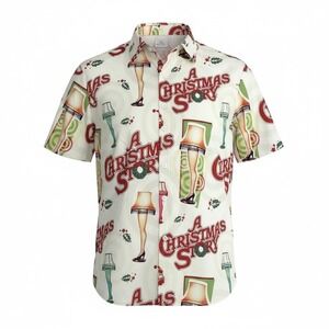 Men's Shirt A Christmas Story Button Front Short Sleeve Size Med Leg Lamp